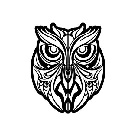 Téléchargez les illustrations : Un design de tatouage de hibou noir et blanc avec des motifs polynésiens. - en licence libre de droit