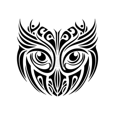 Téléchargez les illustrations : Tatouage hibou avec des couleurs noires et blanches et des dessins polynésiens. - en licence libre de droit