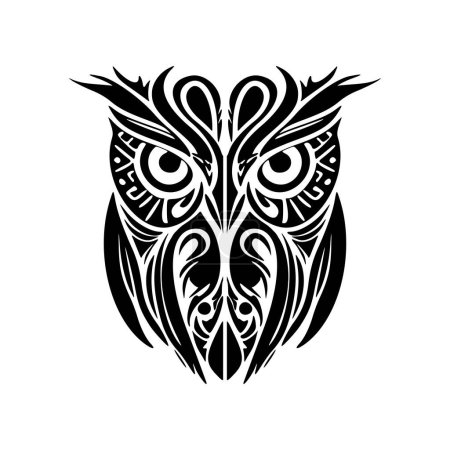 Téléchargez les illustrations : Un hibou noir et blanc avec des dessins polynésiens tatoués dessus. - en licence libre de droit
