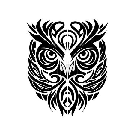 Téléchargez les illustrations : Tatouage d'une chouette noire et blanche aux motifs polynésiens. - en licence libre de droit