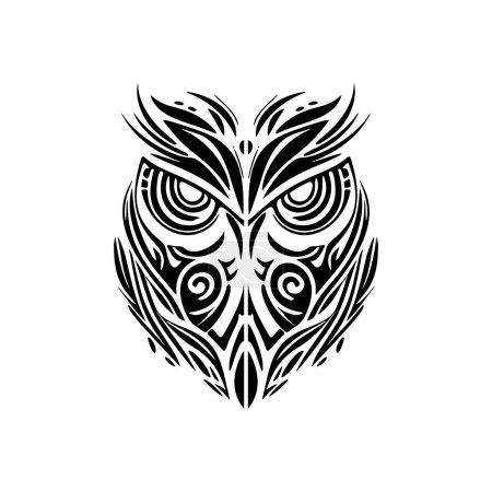 Téléchargez les illustrations : Un tatouage de hibou noir et blanc avec des dessins polynésiens. - en licence libre de droit