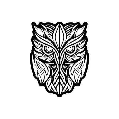 Téléchargez les illustrations : Un tatouage de hibou noir et blanc avec des dessins polynésiens complexes. - en licence libre de droit