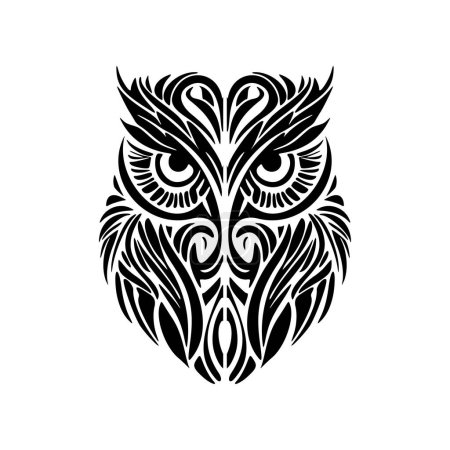 Ilustración de Tatuaje de búho con diseños negro, blanco y polinesio. - Imagen libre de derechos