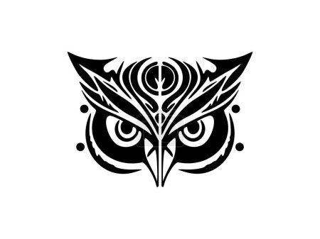Ilustración de Tatuaje de un búho blanco y negro, adornado con diseños polinesios. - Imagen libre de derechos