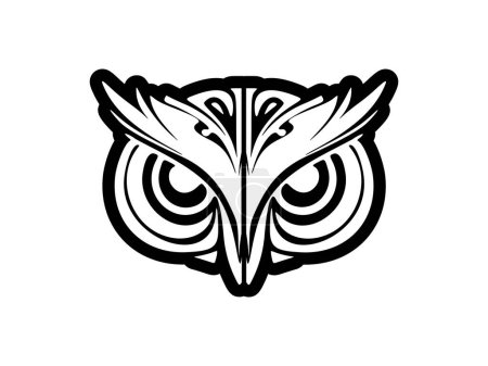 Illustration for A black and white owl face tattoo with Polynesian designs. - Royalty Free Image