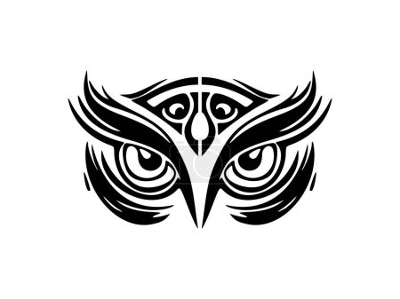 Téléchargez les illustrations : Un tatouage visage de hibou noir et blanc avec des dessins polynésiens. - en licence libre de droit