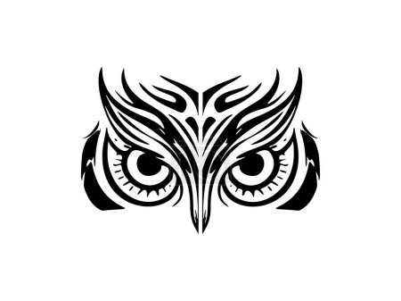Illustration for Tattoo of an owl with polynesian styled designs in black and white. - Royalty Free Image