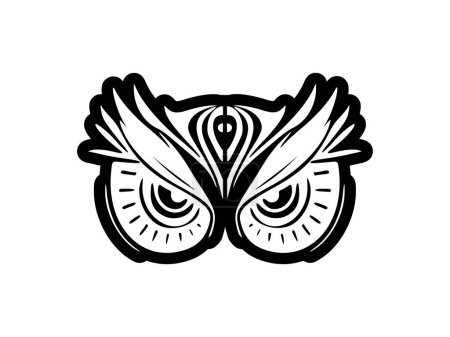 Illustration for An owl with a face tattoo of black and white Polynesian designs. - Royalty Free Image