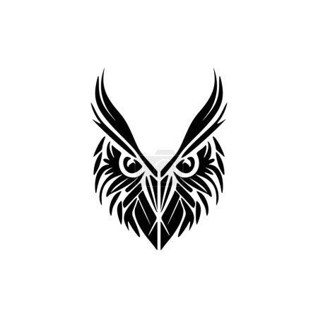 Ilustración de Logotipo de un búho en blanco y negro, diseño de vector simple. - Imagen libre de derechos
