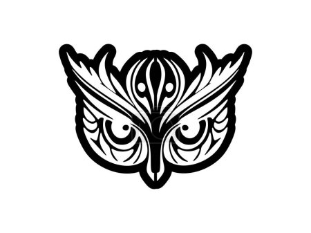Téléchargez les illustrations : Un tatouage de hibou noir et blanc avec des dessins polynésiens sur son visage. - en licence libre de droit