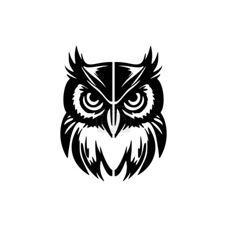 Logotipo de un búho en blanco y negro, con un diseño vectorial sencillo.