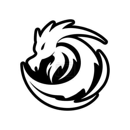 Ilustración de Un logotipo que tiene una imagen fresca de un dragón que es en su mayoría en blanco y negro. Ilustración vectorial. - Imagen libre de derechos