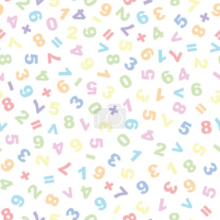 Foto de Mathematical seamless vector pattern, numbers and arithmetic symbols on a white background. Vector illustration. Great for textile, school products, packaging, wrapping - Imagen libre de derechos