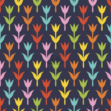 Foto de Colorful tulip silhouettes seamless vector pattern. Great for textile, scrapbook, packaging, wrapping paper - Imagen libre de derechos