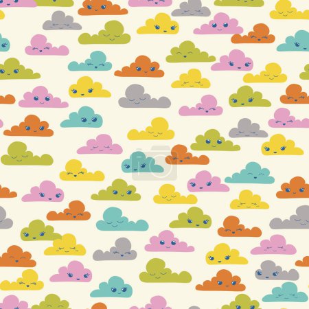 Foto de Cute colorful kawaii clouds seamless vector pattern. Great for kids products, textile, packaging, scrapbook - Imagen libre de derechos