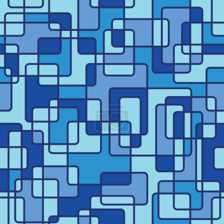 Illustration for Seamless vector pattern, shades of blue, abstract repeat tile in Mondrian style. Great for textile, surpases, packaging, wrapping paper - Royalty Free Image