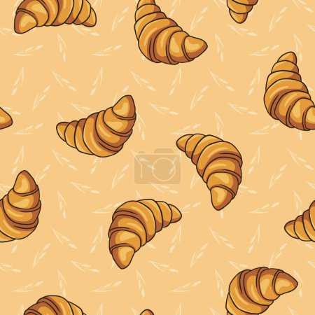 Foto de Croissants on a baking sheet, seamless vector pattern. Great for wrapping, backgrounds, scrapbook - Imagen libre de derechos