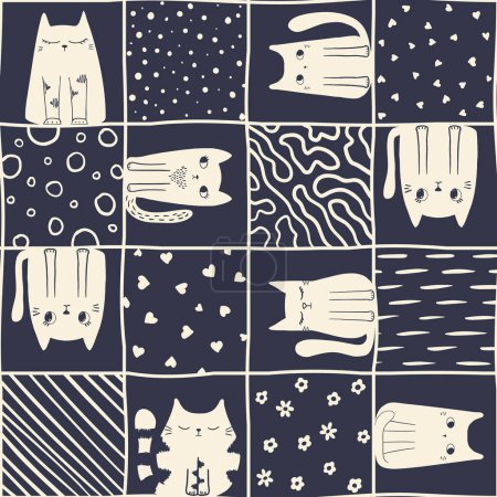 Foto de Patrón de vector sin costuras choque gatos damas textil envoltura scrapbook embalaje. Ilustración vectorial - Imagen libre de derechos