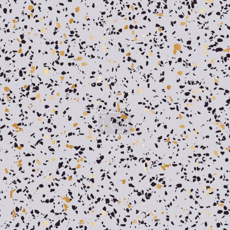Foto de Patrón de vector inconsútil motas de terrazo de oro y negro en gris, ideal para textiles, álbum de recortes. Ilustración vectorial - Imagen libre de derechos
