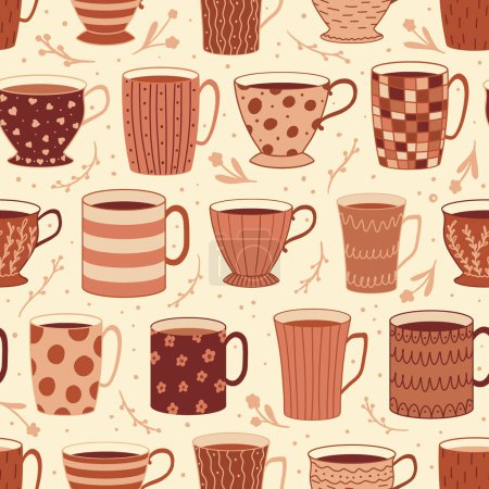 Foto de Bebidas de café y té Vector patrón sin costura. Ilustración vectorial - Imagen libre de derechos