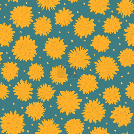 Illustration for Blooming dandelion meadow seamless vector pattern, yellow dandelion blossom. Textile, scrapbook. Vector illustration - Royalty Free Image