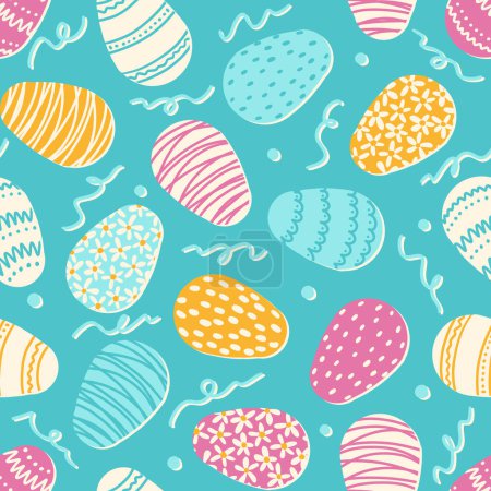 Illustration for Seamless vector pattern with decorated Easter eggs, great for scrapbook, easter decor, textile. Vector illustration - Royalty Free Image