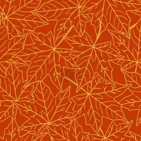 Foto de Patrón de vector sin costuras de hojas de arce transparente con venas sobre un fondo naranja. Ilustración vectorial - Imagen libre de derechos