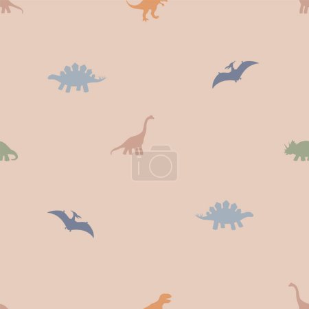 Foto de Patrón de vectores sin costura de dinosaurios, silueta Dinosaurios Niños Diseño de repetición sin costura, álbum de recortes textil. Ilustración vectorial - Imagen libre de derechos