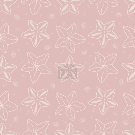 Foto de Patrón de vector sin fisuras. Pastel estrellas de mar de color esboza fondo rosa silenciado, textil, fondo de pantalla. Ilustración vectorial - Imagen libre de derechos