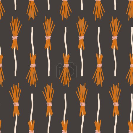 Halloween witch broom seamless vector pattern, colorful doodle background for holiday, kids textile. Vector illustration
