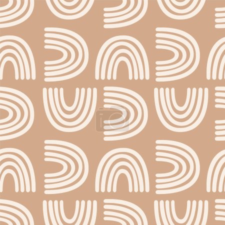Foto de Patrón vectorial inconsútil geométrico boho arco iris blanco en marrón cálido, textiles para niños, embalaje para bebés. Ilustración vectorial - Imagen libre de derechos