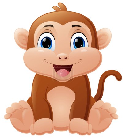 Téléchargez les illustrations : Illustration vectorielle de bébé singe mignon dessin animé assis - en licence libre de droit