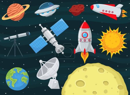 Illustration for Vector illustration of Set of outer space object cartoon - Royalty Free Image
