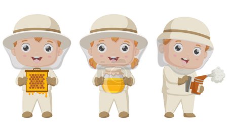 Illustration for Vector illustration of Set of cute beekeeper cartoon - Royalty Free Image
