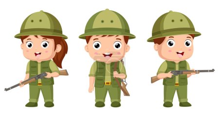 Vector illustration of Set of cute forester kid cartoon