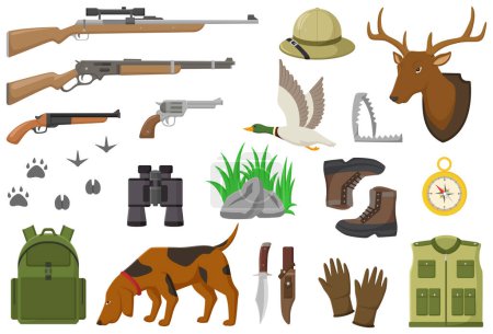 Ilustración de Ilustración vectorial de colección de elementos de equipo de cazadores - Imagen libre de derechos