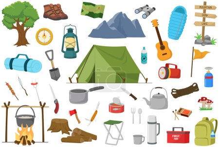 Illustration for Vector illustration of Set of camping equipment collection - Royalty Free Image
