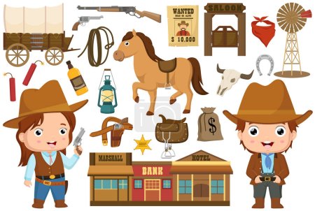 Vector illustration of Set of wild west elements on a white background