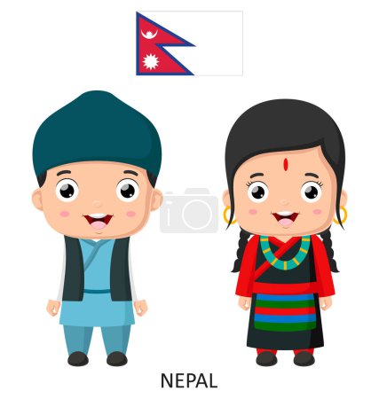 Illustration for Vector illustration of Cute Nepal boy and girl in national clothes - Royalty Free Image