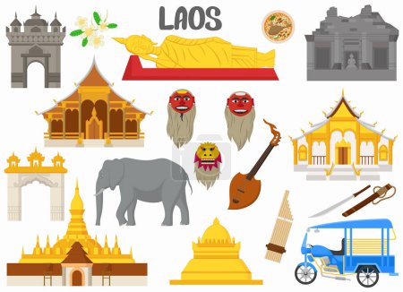 Illustration for Vector illustration of Set of Laos famous landmarks - Royalty Free Image