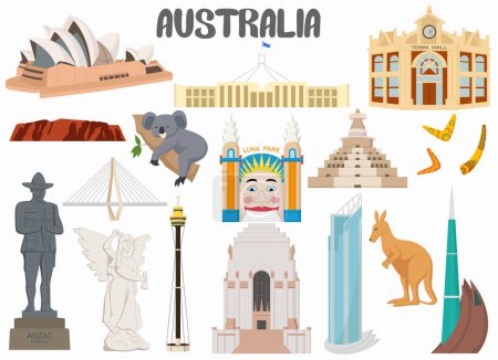Ilustración de Ilustración vectorial de conjunto de lugares famosos de Australia - Imagen libre de derechos
