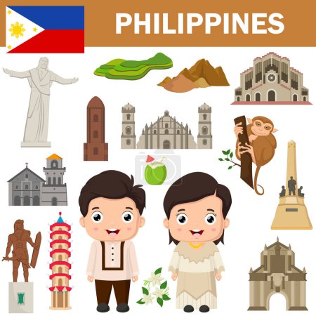 Ilustración de Ilustración vectorial de conjunto de monumentos famosos de Filipinas - Imagen libre de derechos