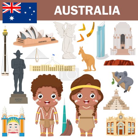 Ilustración de Ilustración vectorial de conjunto de lugares famosos de Australia - Imagen libre de derechos