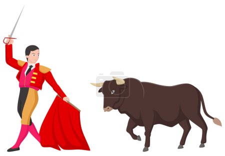 Illustration for Vector illustration of Cute bull and matador cartoon - Royalty Free Image