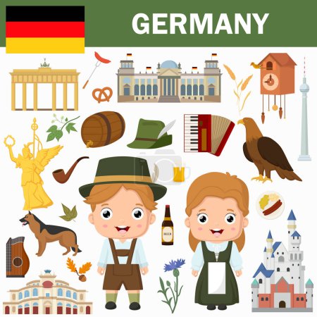 Téléchargez les illustrations : Illustration vectorielle de l'ensemble des monuments célèbres de l'Allemagne - en licence libre de droit