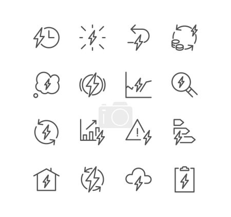 Set of energy related icons, energy costs, eco friendly power and linear variety vectors.