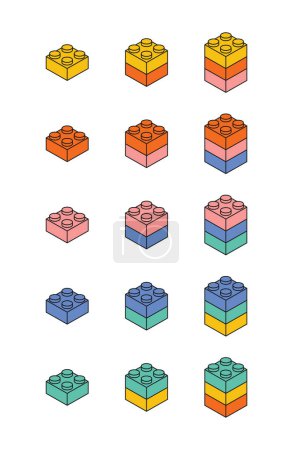 Téléchargez les illustrations : Le diagramme jouet bloc de construction, briques pour les enfants. Illustration isométrique vectorielle. - en licence libre de droit