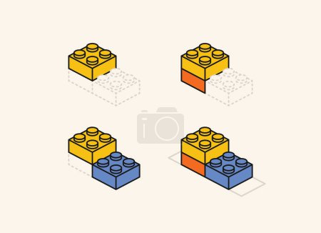 Téléchargez les illustrations : Le diagramme jouet bloc de construction, briques pour les enfants. Illustration isométrique vectorielle. - en licence libre de droit