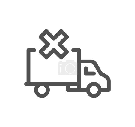 Illustration for Cargo truck with a cardboard box line icon - Royalty Free Image