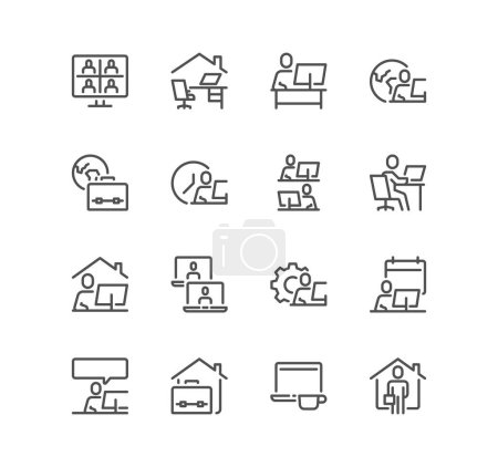 Ilustración de Vector línea iconos conjunto de personas de negocios que trabajan en la oficina - Imagen libre de derechos